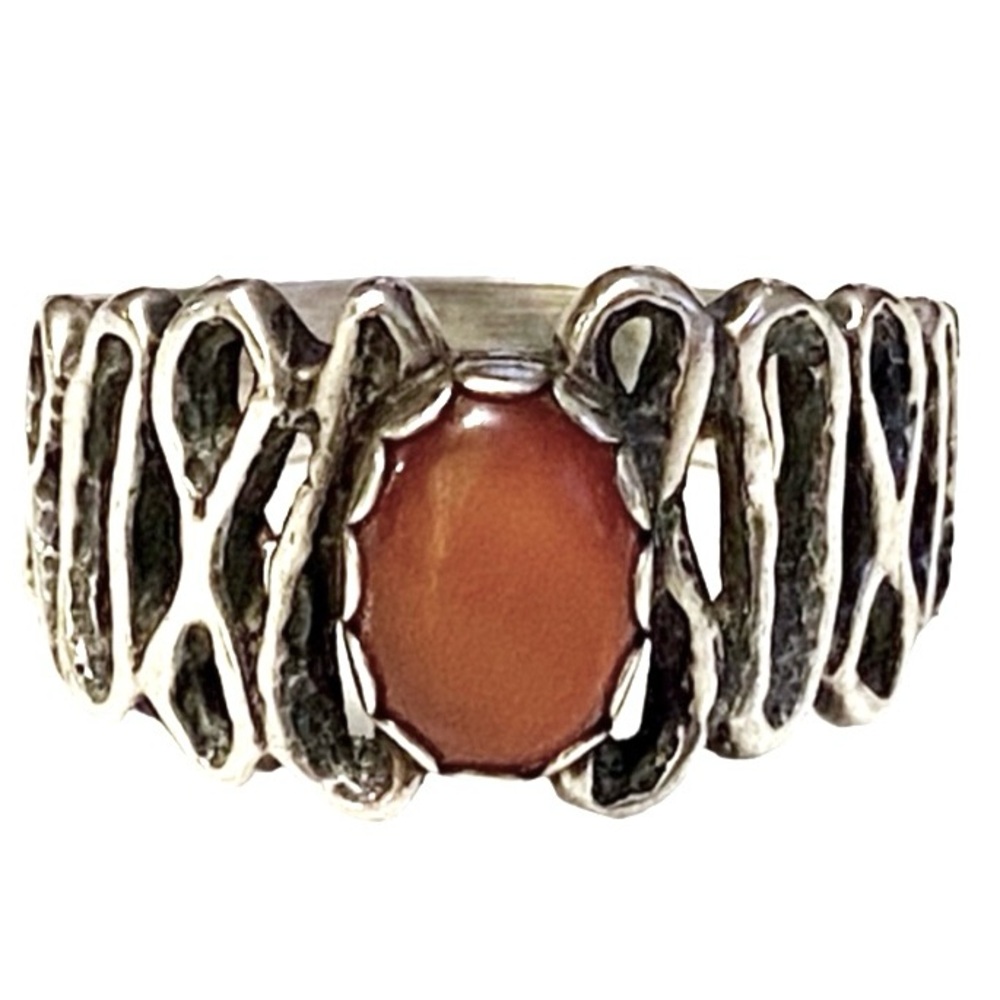 Vintage Amber Sterling Silver Ring 925